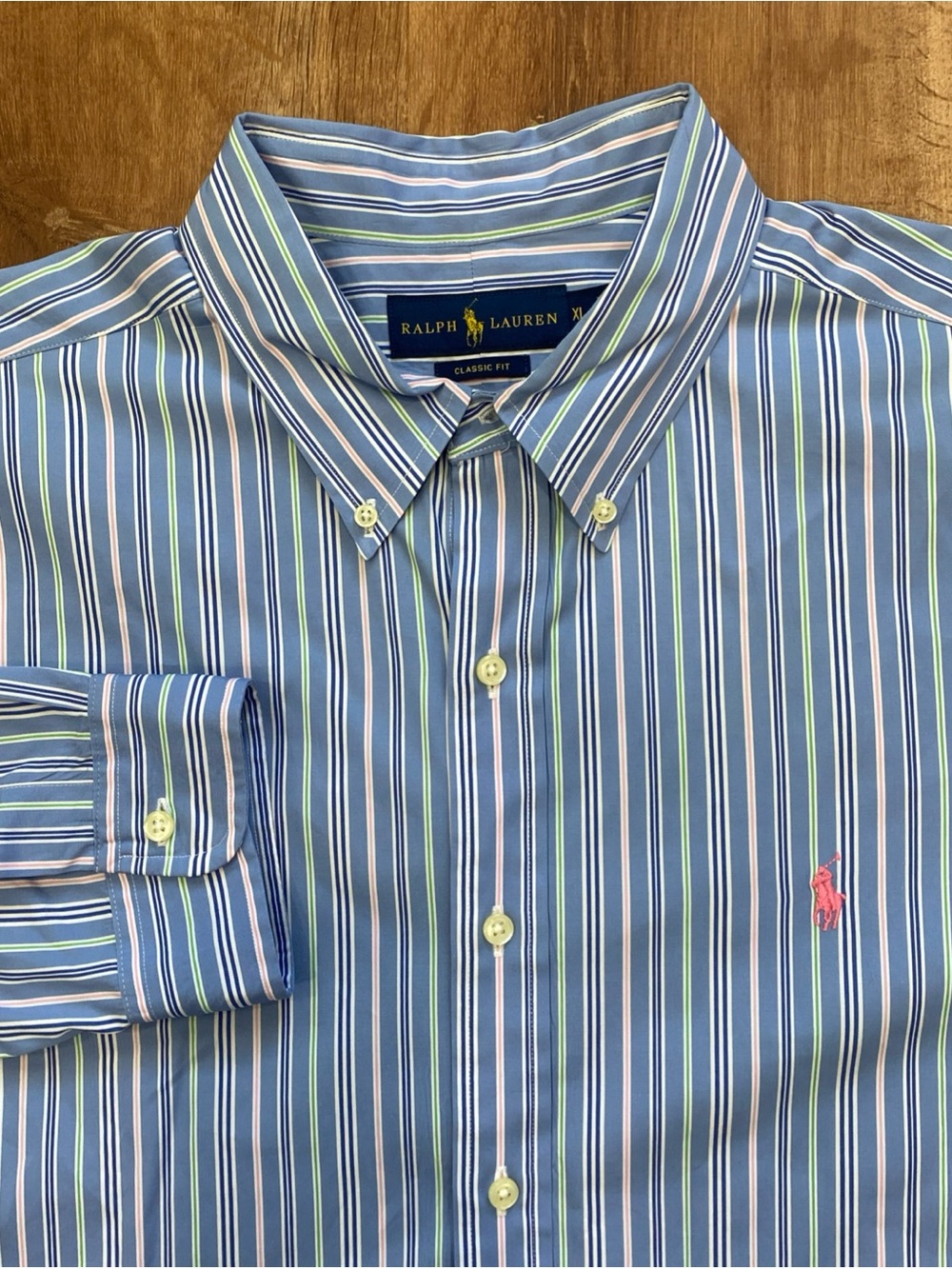 Ralph Lauren Button Down Shirt Mens XL Classic Fit Blue Striped Long Sleeve